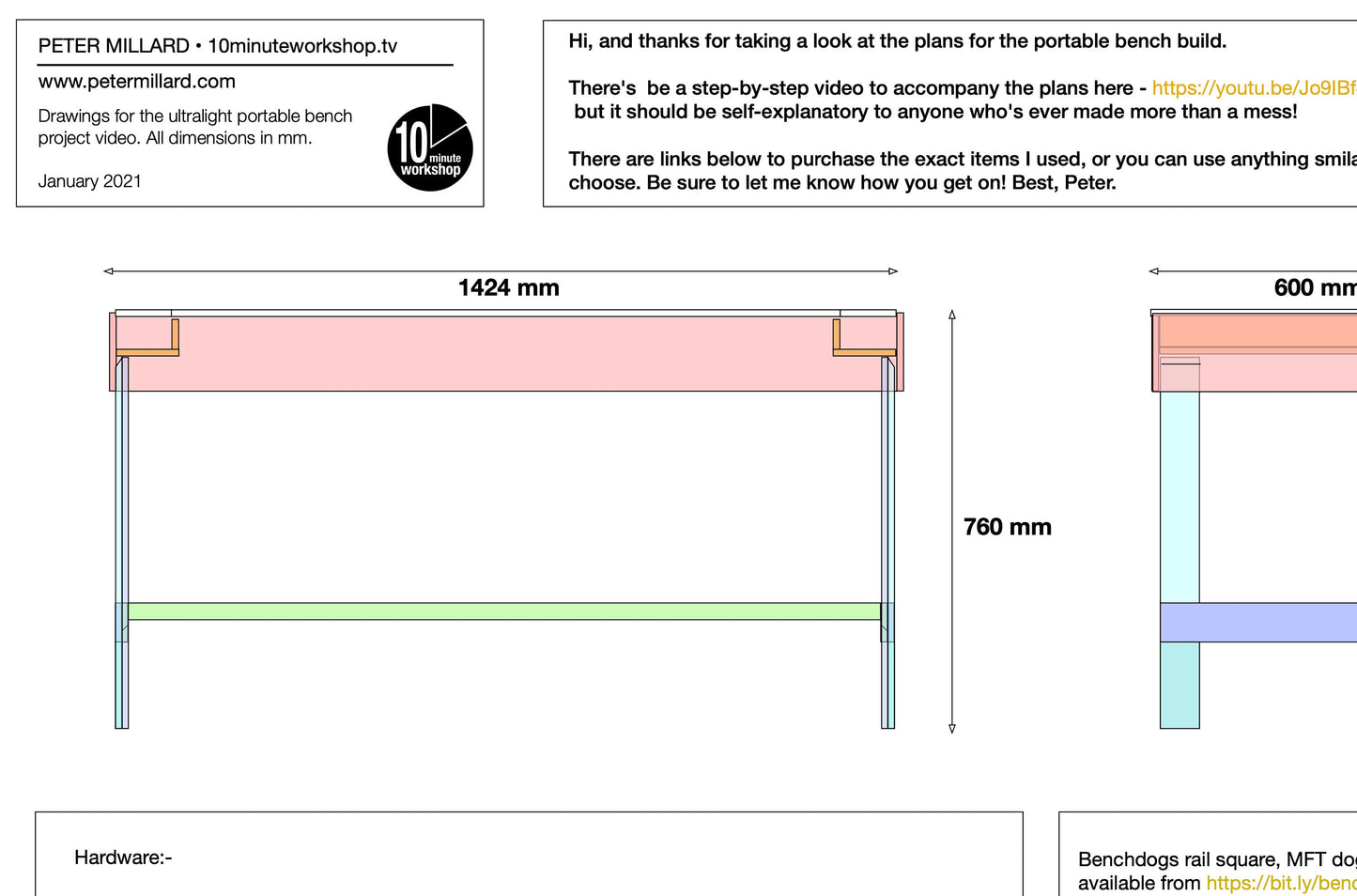 Ultralight Portable Bench plans - for benches made from 12mm thick material