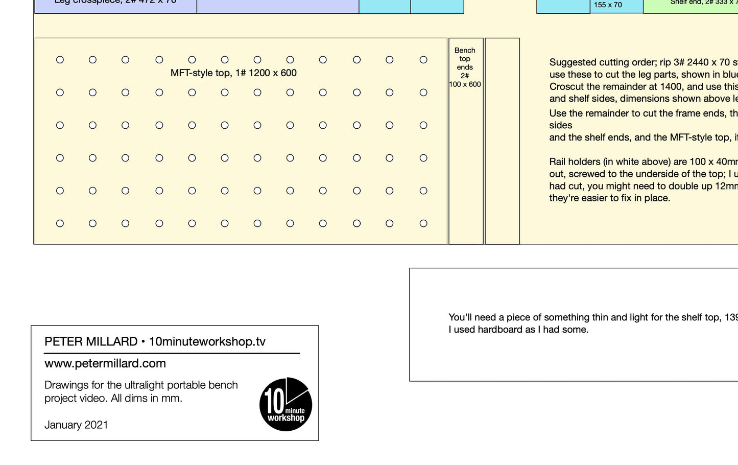 Ultralight Portable Bench plans - for benches made from 12mm thick material
