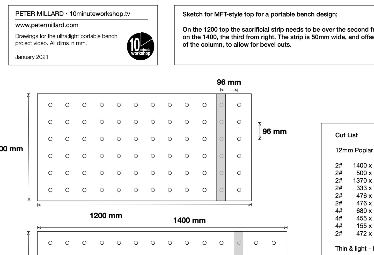 Ultralight Portable Bench plans - for benches made from 12mm thick material